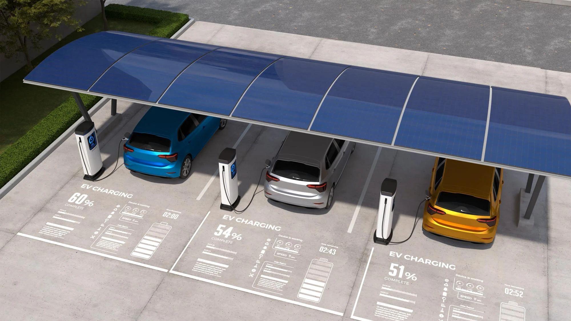 Electric cars are being charged in vehicle parking