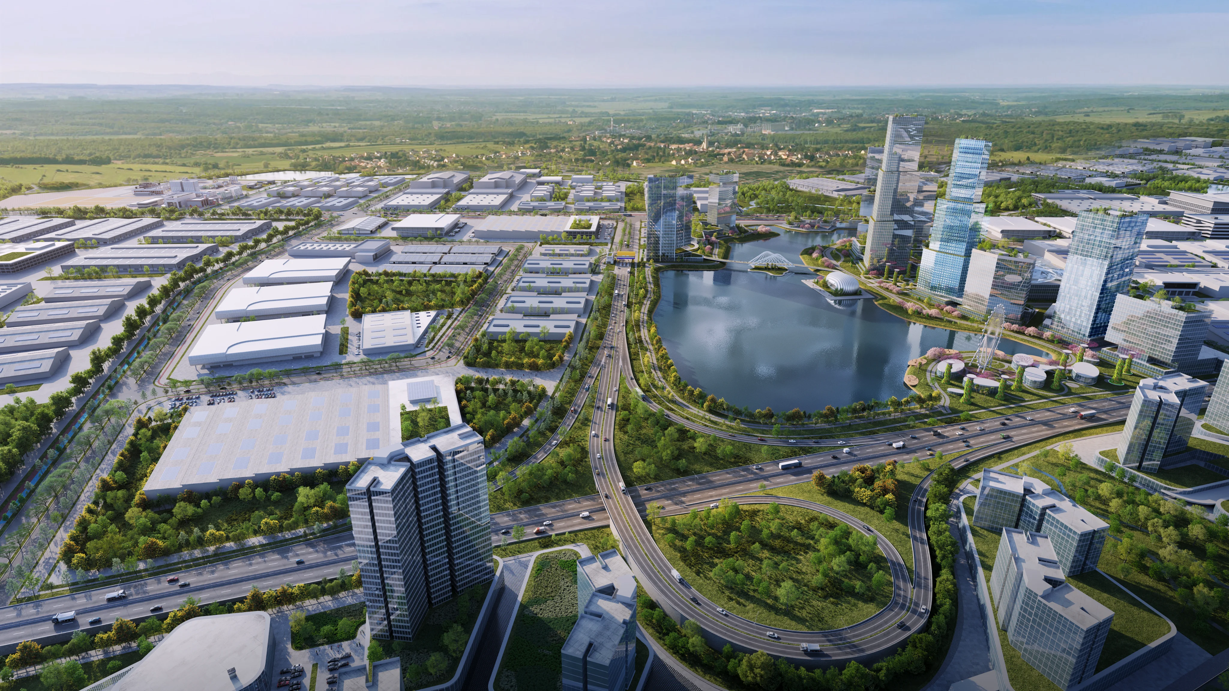 Smart industrial city aerial background